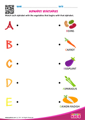 Match Alphabet Vegetables a to e